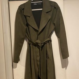 Large Zara army green faux suede